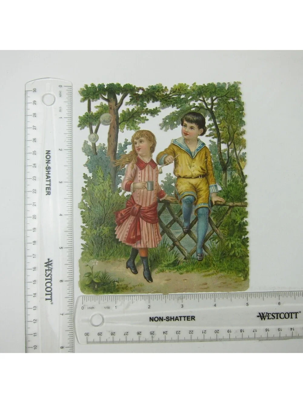 Victorian Die cut Ephemera Children Bubbles Boy Yellow Sailor Suit Girl Antique